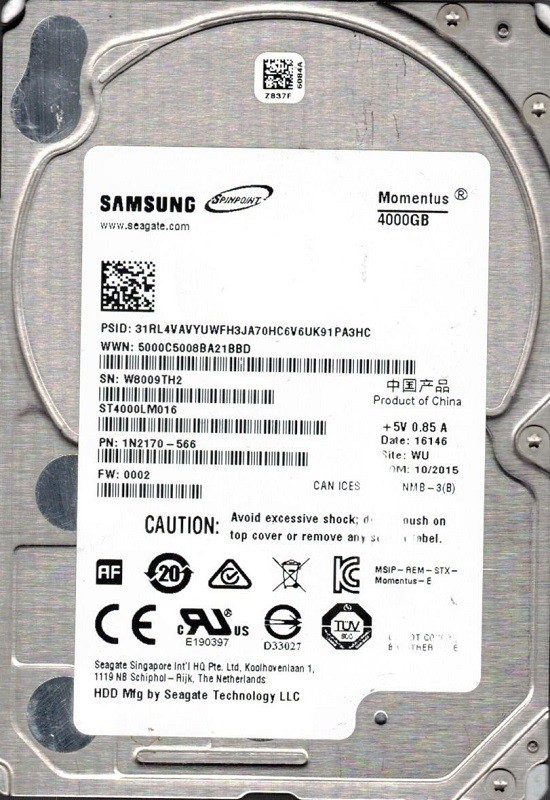 ST4000LM016 F/W: 0002 P/N: 1N2170-566 WU W80 Samsung 4TB