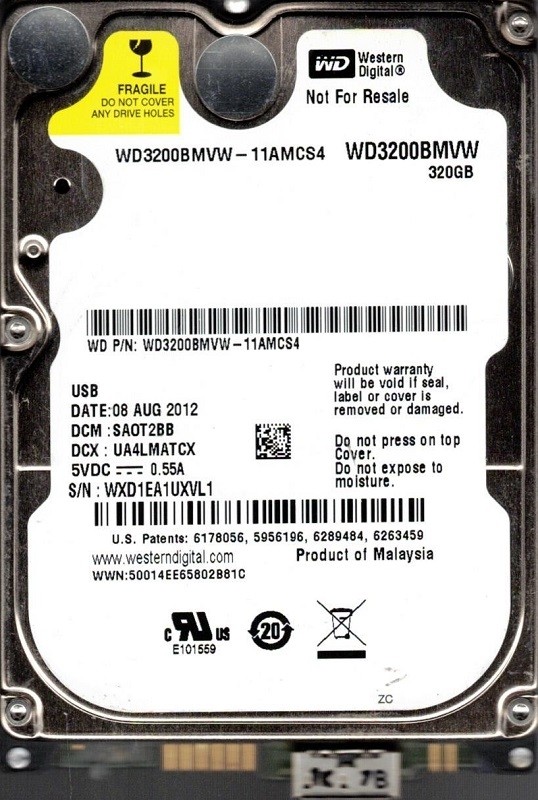WD3200BMVW-11AMCS4 Western Digital USB 3.0 320GB DCM: SAOT2BB