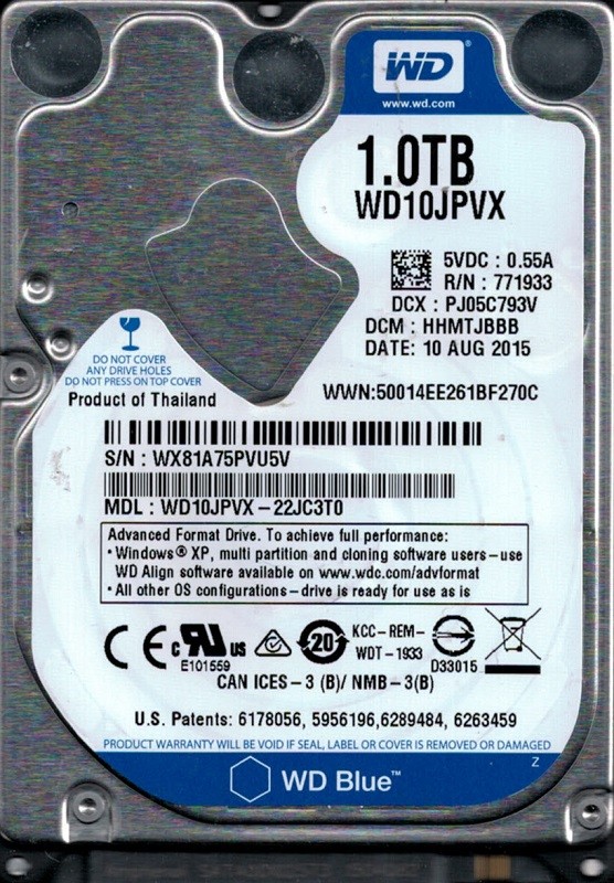 WD10JPVX-22JC3T0 DCM: HHMTJBBB WX81A Western Digital 1TB