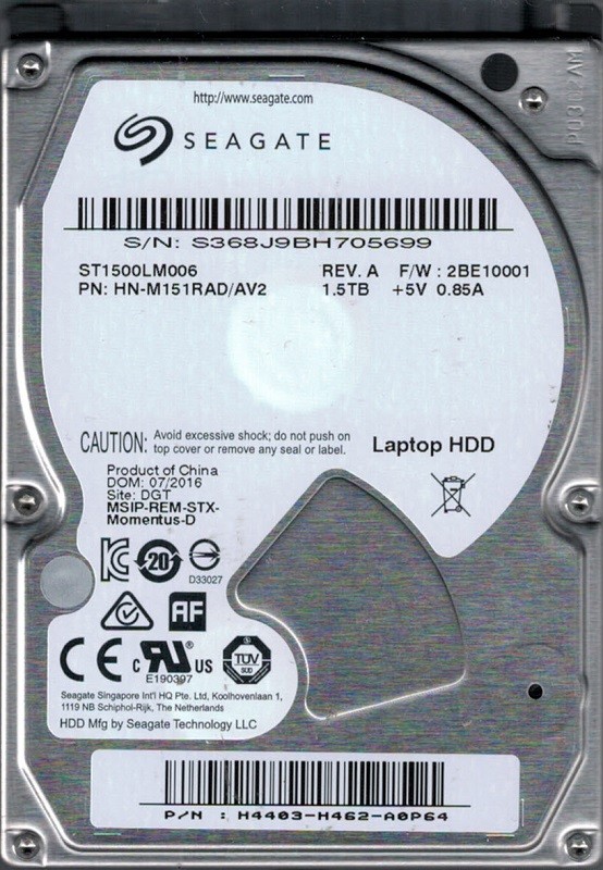 Samsung ST1500LM006 P/N: HN-M151RAD/AV2 F/W: 2BE10001 1.5TB