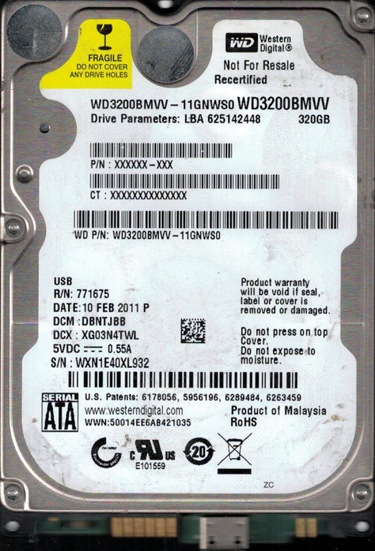 Western Digital WD3200BMVV-11GNWS0 DCM: DBNTJBB 320GB