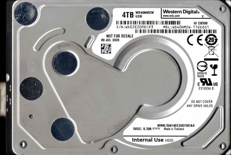 WD40NMZW-11GX6S1 USB 3.0 WXE2E JUL 2020 Thailand Western Digital 4TB
