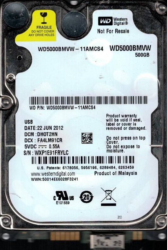 Western Digital WD5000BMVW-11AMCS4 USB 3.0 500GB DCM: DHOT2HN