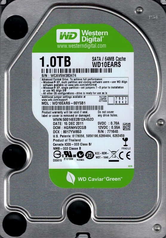Western Digital WD10EARS-00Y5B1 1TB DCM: HGRNHV2CGB