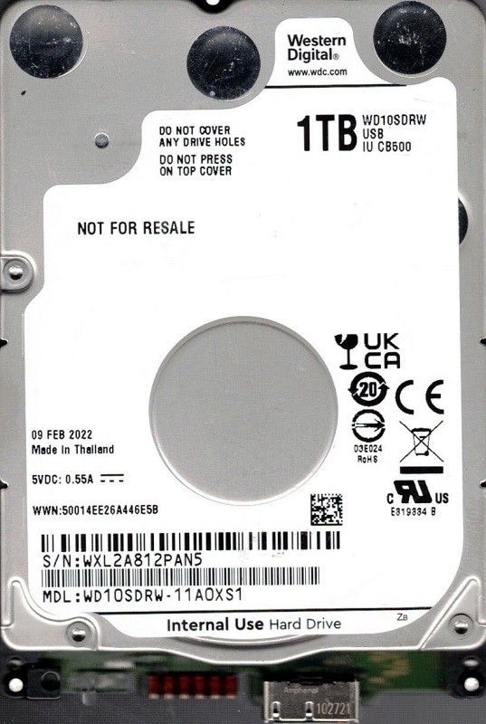 WD10SDRW-11A0XS1 WXL2A Thailand FEB 2022 USB Western Digital 1TB