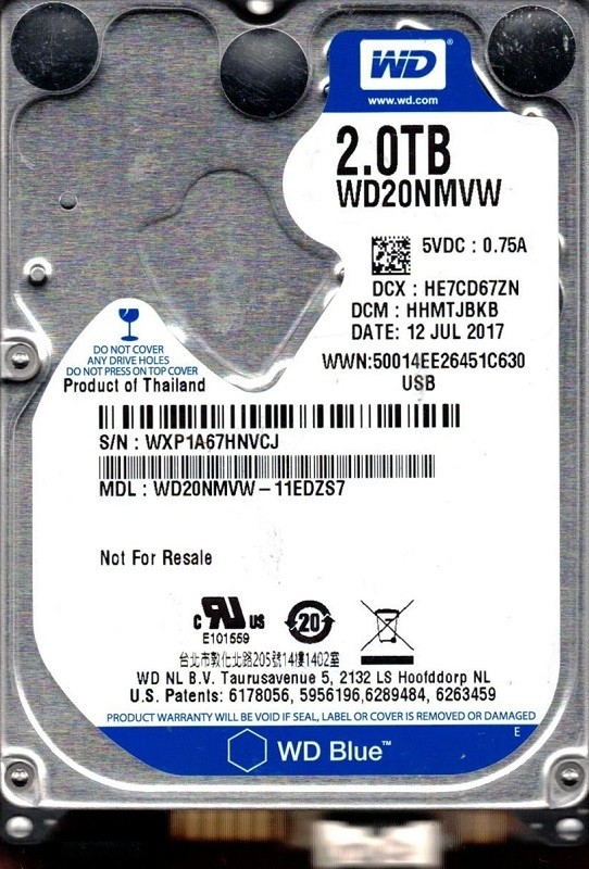 WD20NMVW-11EDZS7 DCM: HHMTJBKB WXP1A Western Digital 2TB