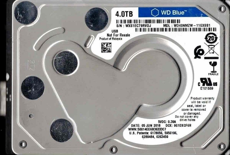 WD40NMZW-11GX6S1 USB 3.0 WXS1E JUN 2018 Malaysia Western Digital 4TB Hard Drive