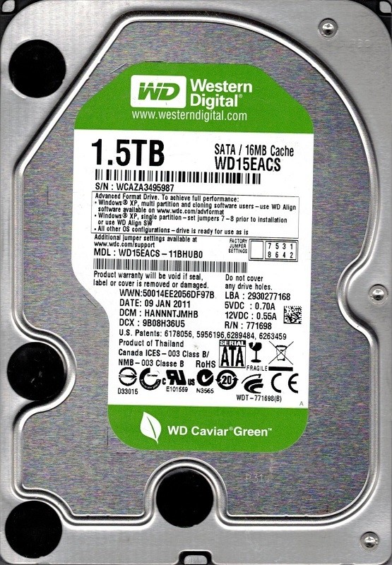 Western Digital WD15EACS-11BHUB0 1.5TB DCM: HANNNTJMHB