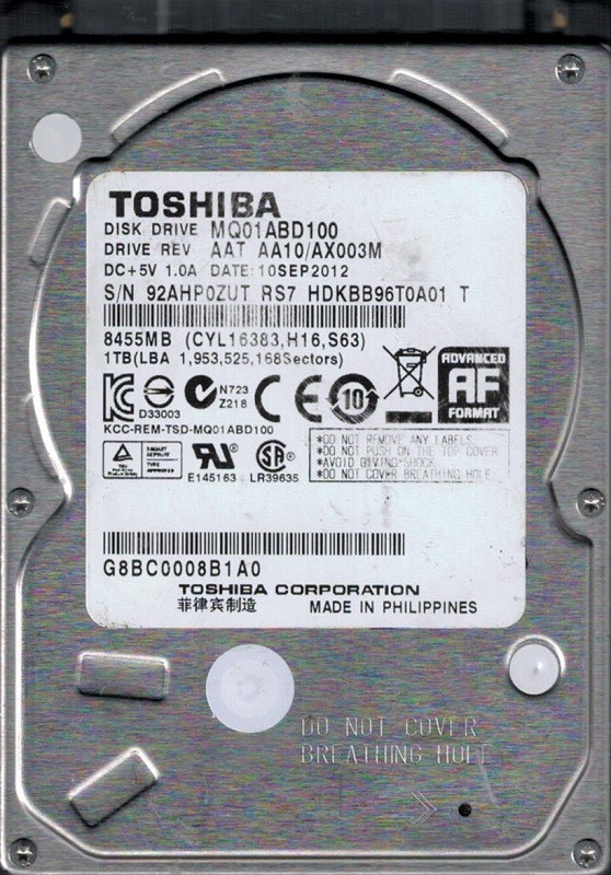 MQ01ABD100 AAT AA10/AX003M Philippines Toshiba 1TB