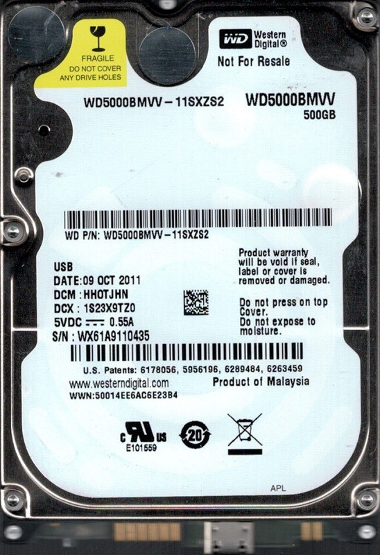 Western Digital WD5000BMVV-11SXZS2 500GB DCM: HHOTJHN