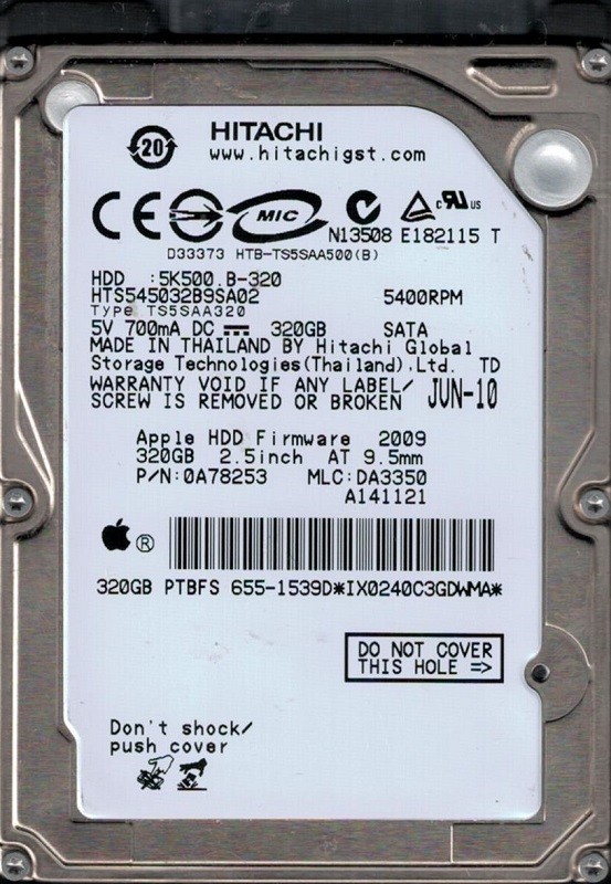 Hitachi HTS545032B9SA02 320GB P/N: 0A78253 MLC: DA3350 MAC 655-1539D