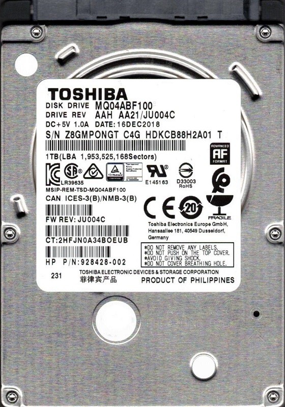 MQ04ABF100 AAH AA21/JU004C Philippines Toshiba 1TB