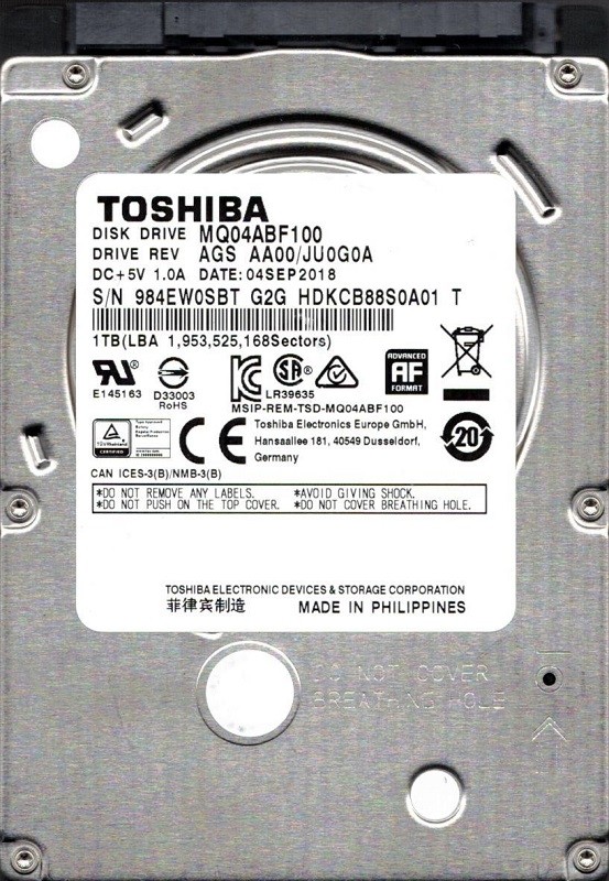 MQ04ABF100 AGS AA00/JU0G0A Toshiba 1TB