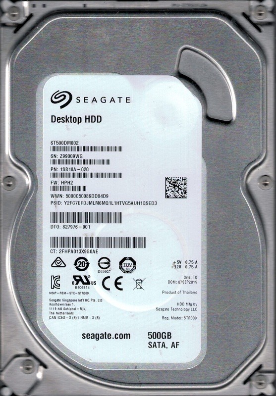 ST500DM002 P/N: 1SB10A-020 F/W: HPH2 TK Z99 Seagate 500GB