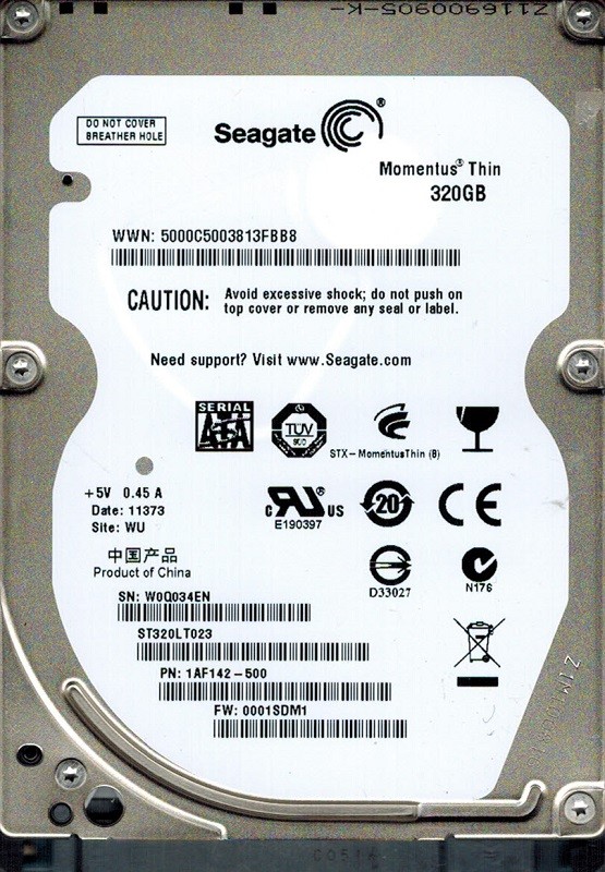 Seagate ST320LT023 P/N: 1AF142-500 F/W: 0001SDM1 WU 320GB