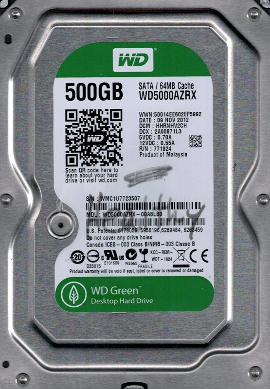 Western Digital WD5000AZRX-00A8LB0 DCM: HHRNHV2CH WMC1U 500GB