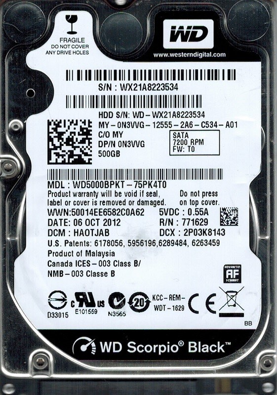 Western Digital WD5000BPKT-75PK4T0 500GB DCM: HAOTJAB