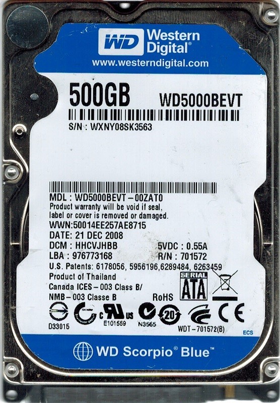 Western Digital WD5000BEVT-00ZAT0 500GB DCM: HHCVJHBB