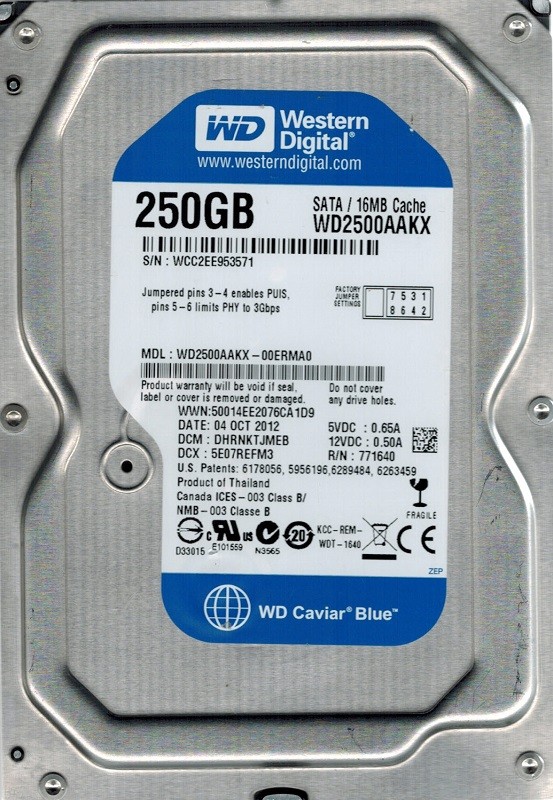 Western Digital WD2500AAKX-00ERMA0 DCM: DHRNKTJMEB 250GB