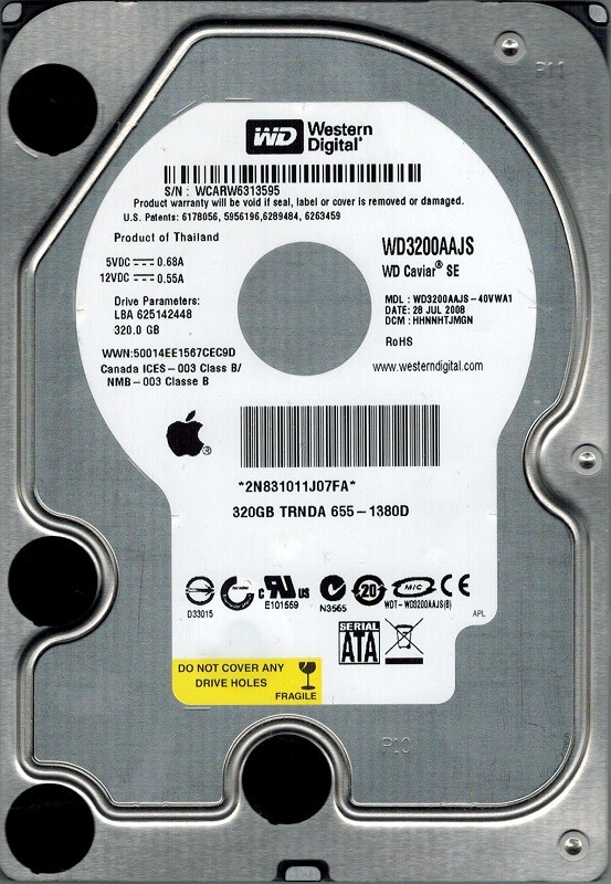 Western Digital WD3200AAJS-40VWA1 MAC 655-1380D DCM: HHNNHTJMGN