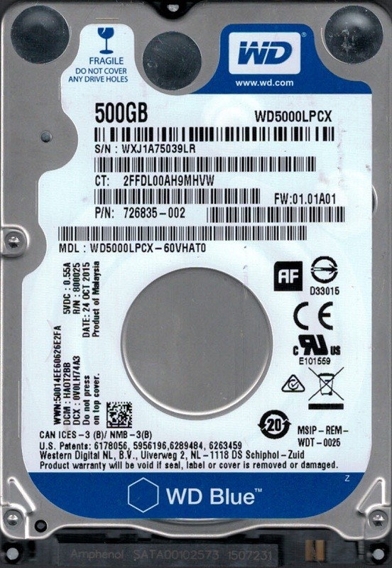 Western Digital WD5000LPCX-60VHAT0 500GB DCM: HAOT2BB