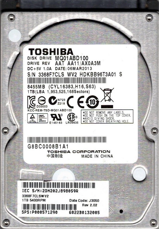 Toshiba MQ01ABD100 1TB AAT AA21/AX0A4M CHINA