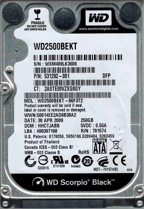 Western Digital WD2500BEKT-66F3T2 250GB DCM: HHCTJABB