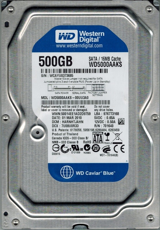 Western Digital WD5000AAKS-00UU3A0 500GB DCM: HARNHTJAHN