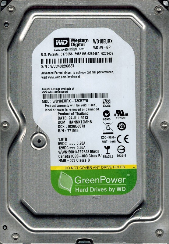 Western Digital WD10EURX-73C57Y0 1TB DCM: HANNKT2MHB