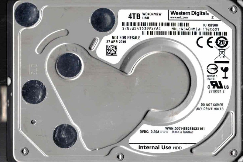 WD40NMZW-11GX6S1 USB 3.0 WX41D APR 2019 Thailand Western Digital 4TB