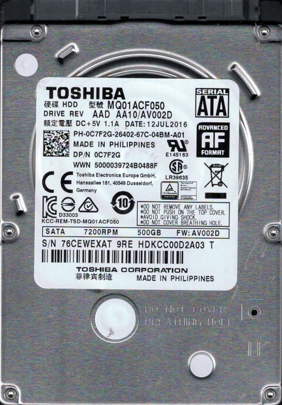 MQ01ACF050 AAD AA10/AV002D Philippines Toshiba 500GB