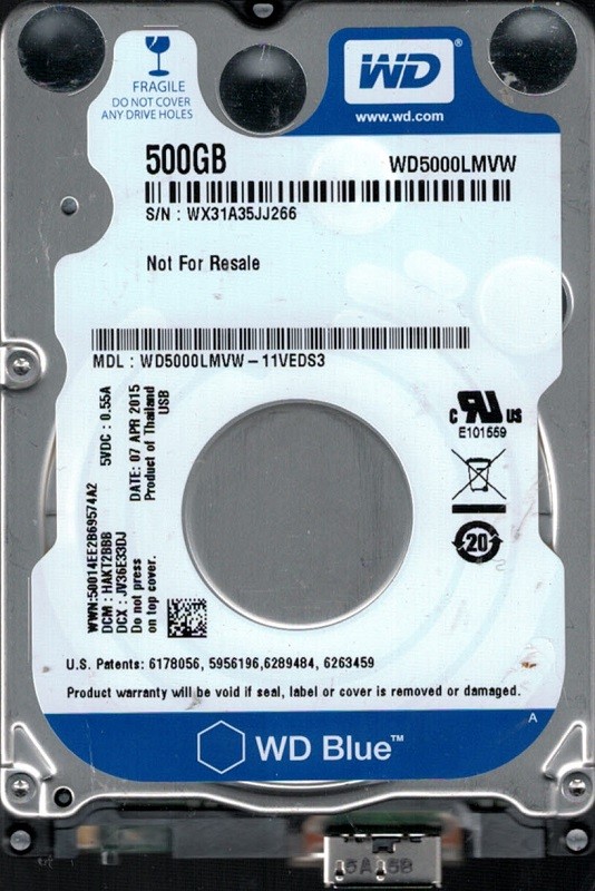 WD5000LMVW-11VEDS3 DCM: HAKT2BBB WX31A Western Digital 500GB