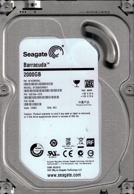 Seagate ST2000DM001 P/N: 1E6164-570 F/W: CC45 2TB WU W1E