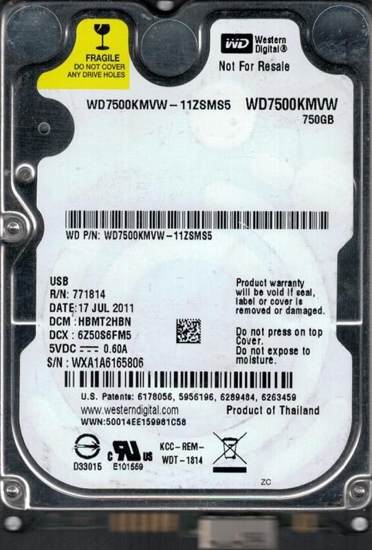 Western Digital WD7500KMVW-11ZSMS5 USB 3.0 750GB DCM: HBMT2HBN