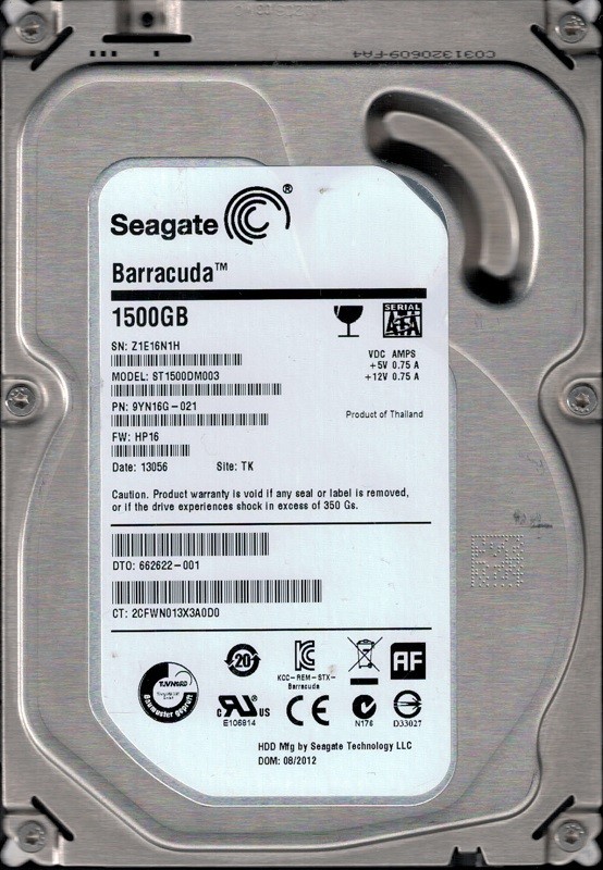 Seagate ST1500DM003 F/W: HP16 P/N: 9YN16G-021 TK Z1E 1.5TB