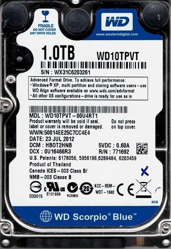 Western Digital WD10TPVT-00U4RT1 1TB DCM: HBOT2HNB