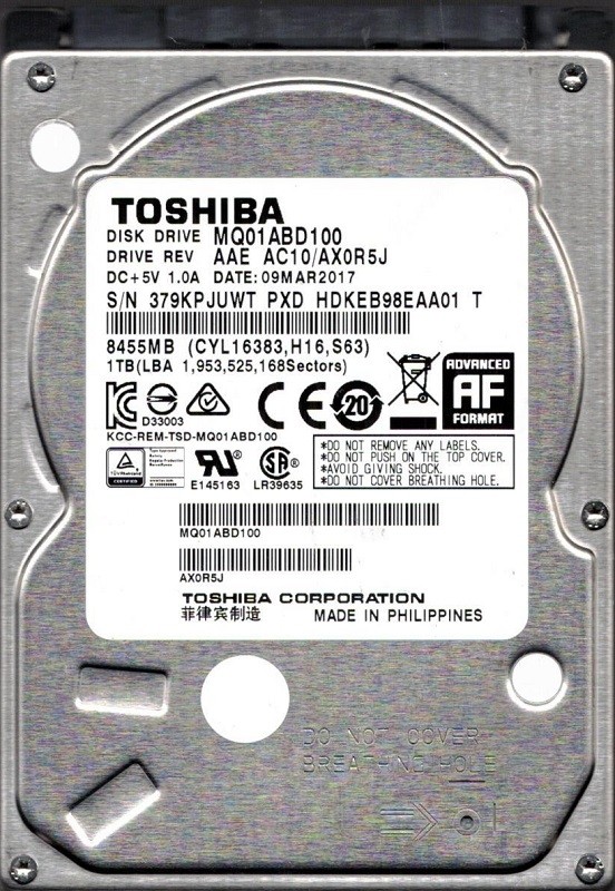 MQ01ABD100 AAE AC10/AX0R5J Philippines Toshiba 1TB