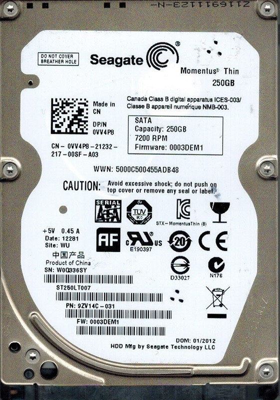 Seagate ST250LT007 P/N: 9ZV14C-031 F/W: 0003DEM1 250GB WU