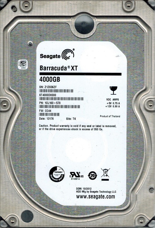 Seagate ST4000DX000 P/N: 1CL160-570 F/W: CC44 4TB TK
