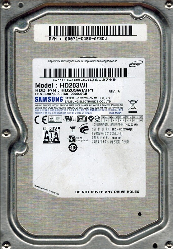 Samsung  HD203WI/JP1 HDD 2TB P/N: 60071-C48A-AF3KJ Korea