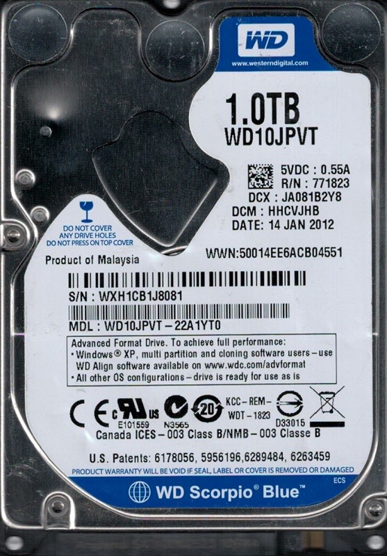 Western Digital WD10JPVT-22A1YT0 1TB DCM: HHCVJHB