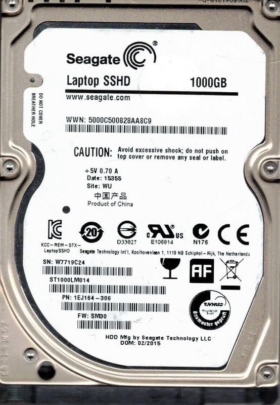 ST1000LM014 P/N: 1EJ164-306 F/W: SM30 WU W77 Seagate 1TB Laptop SSHD
