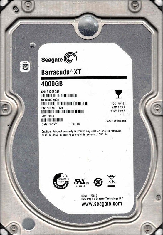 ST4000DX000 P/N: 1CL160-570 F/W: CC44 TK Z1Z Seagate 4TB