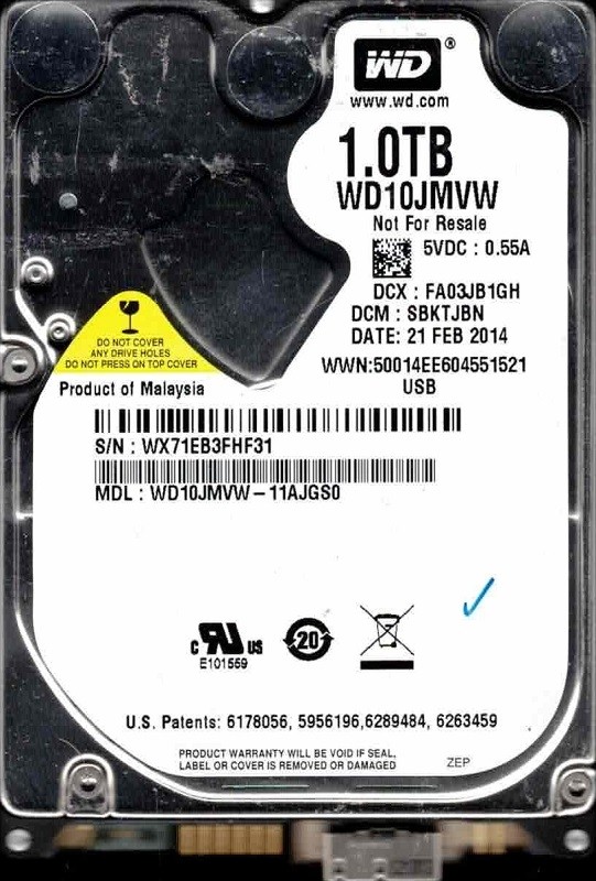 WD10JMVW-11AJGS0 DCM: SBKTJBN WX71E FEB 2014 Western Digital 1TB