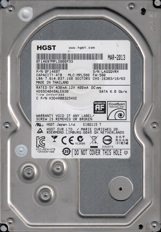 Hitachi HDS5C4040ALE630 P/N: 0F14697 MLC: MPL580 4TB