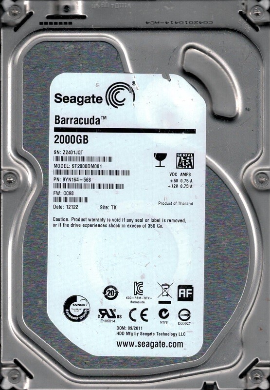ST2000DM001 P/N: 9YN164-568  F/W: CC98 TK Z240 Seagate 2TB
