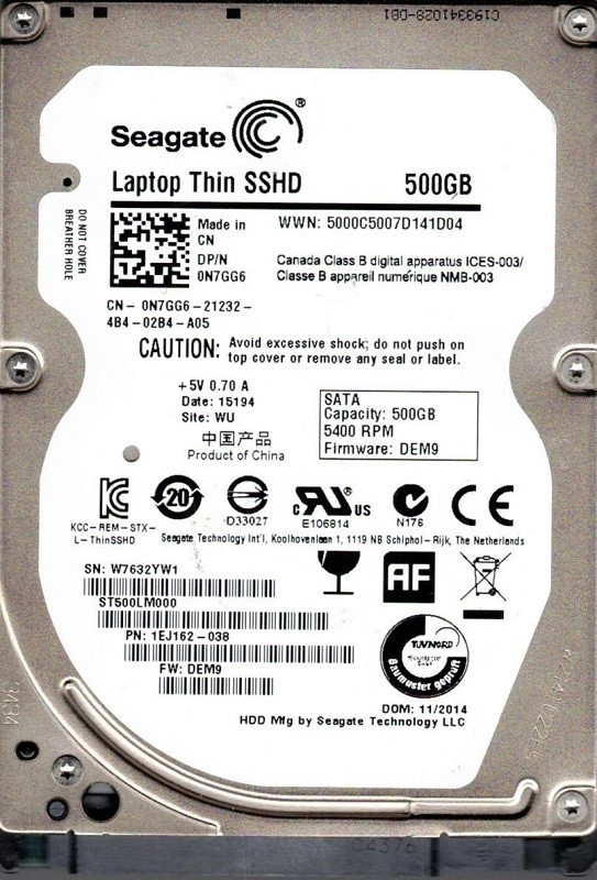 ST500LM000 P/N: 1EJ162-038 F/W: DEM9 WU W76 500GB Seagate Laptop Thin SSHD