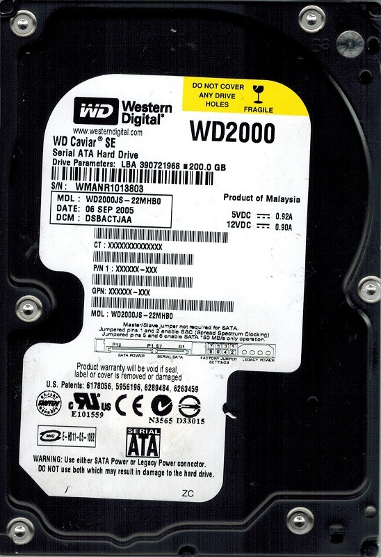 Western Digital WD2000JS-22MHB0 200GB DCM: DSBACTJAA