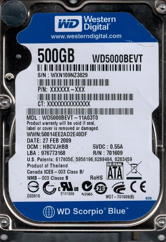Western Digital WD5000BEVT-11A03T0 DCM: HBCVJHBB 500GB