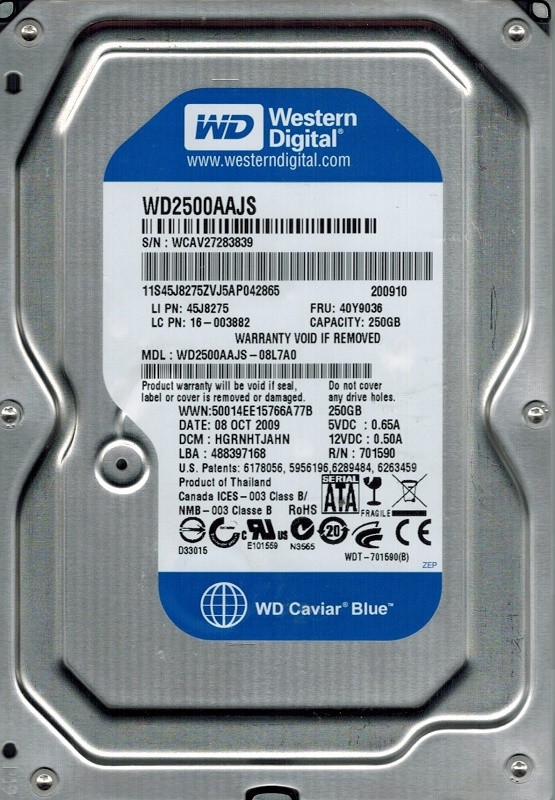 Western Digital WD2500AAJS-08L7A0 250GB DCM: HGRNHTJAHN